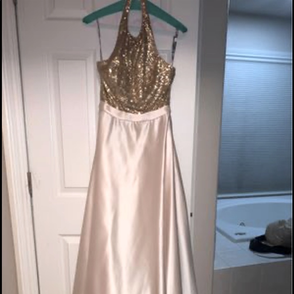 David Tutera Gather and gown size 2 sequin halter gown. Gold
